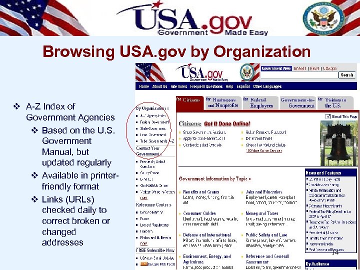 Browsing USA. gov by Organization v A-Z Index of Government Agencies v Based on