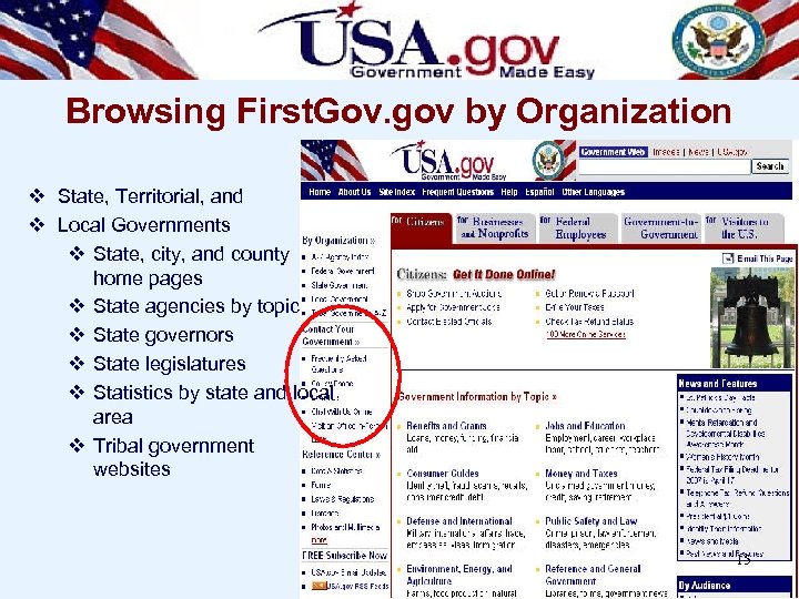 Browsing First. Gov. gov by Organization v State, Territorial, and v Local Governments v