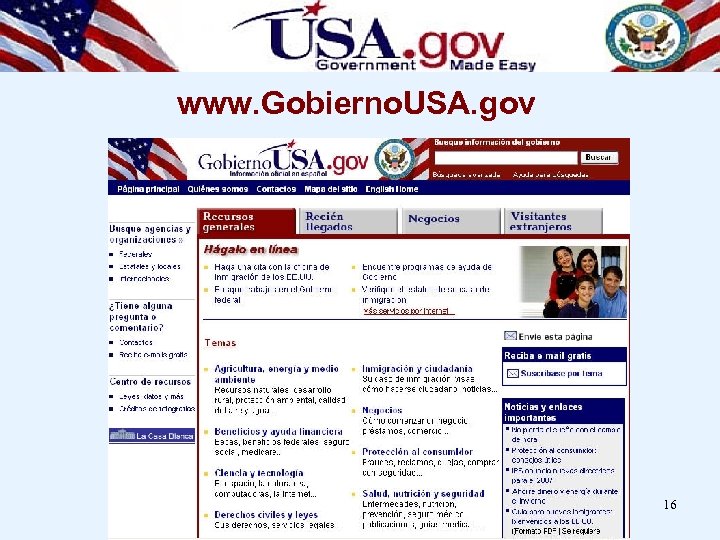 www. Gobierno. USA. gov 16 