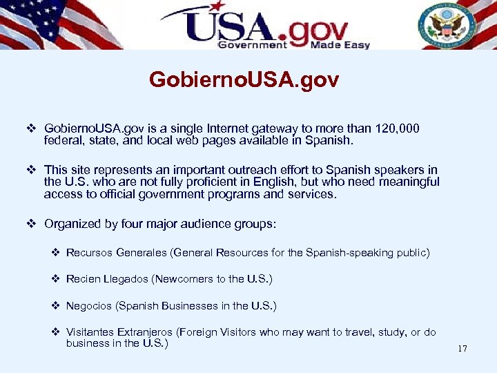 Gobierno. USA. gov v Gobierno. USA. gov is a single Internet gateway to more