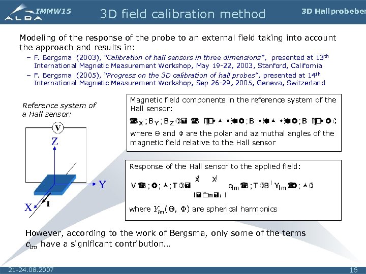 IMMW 15 3 D field calibration method 3 D Hall probe ben Modeling of