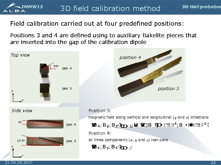 3 D field calibration method IMMW 15 3 D Hall probe ben Field calibration