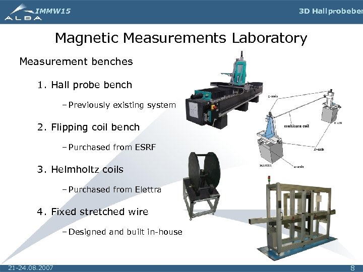 IMMW 15 3 D Hall probe ben Magnetic Measurements Laboratory Measurement benches 1. Hall