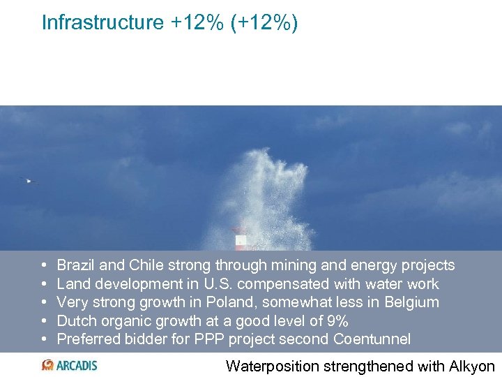 Infrastructure +12% (+12%) • • • Brazil and Chile strong through mining and energy