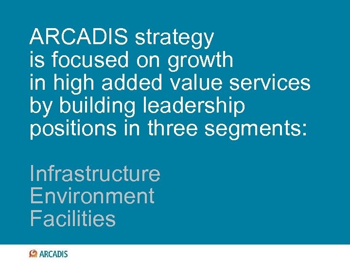 ARCADIS strategy is focused on growth in high added value services by building leadership