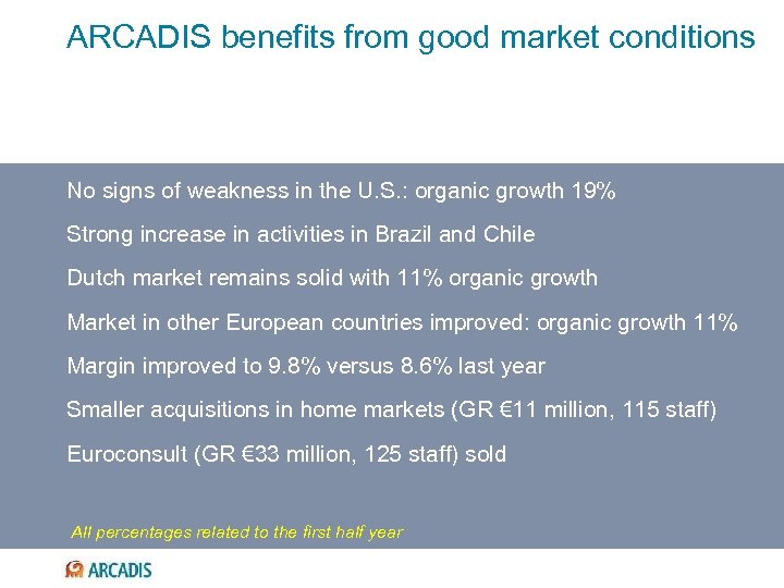 ARCADIS benefits from good market conditions No signs of weakness in the U. S.