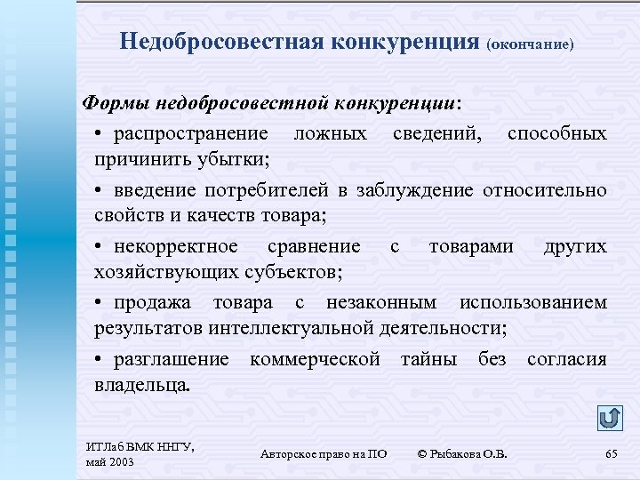 Правовая характеристика формы недобросовестной конкуренции презентация