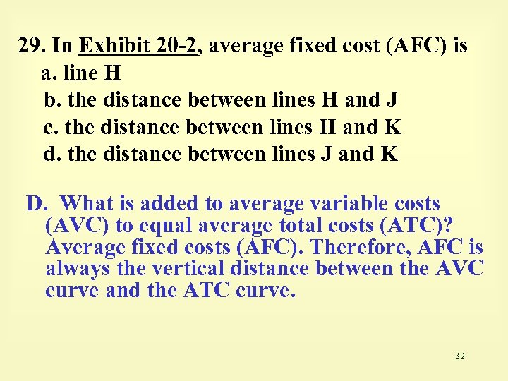 29. In Exhibit 20 -2, average fixed cost (AFC) is a. line H b.