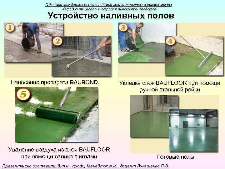 Одесская государственная академия строительства и архитектуры Кафедра технологии строительного производства Устройство наливных полов Нанесение