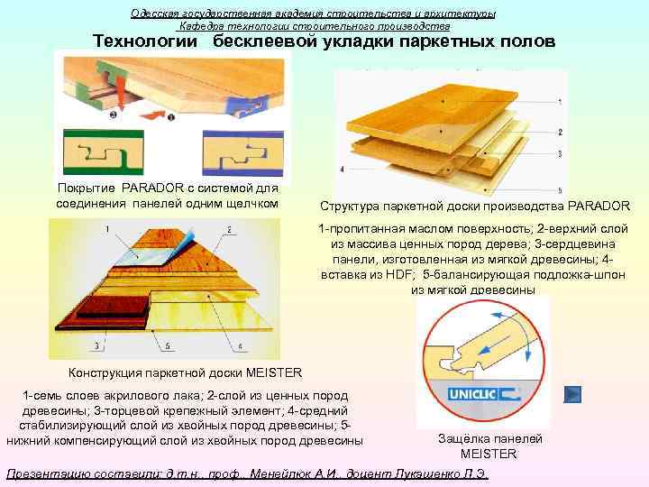Одесская государственная академия строительства и архитектуры Кафедра технологии строительного производства Технологии бесклеевой укладки паркетных