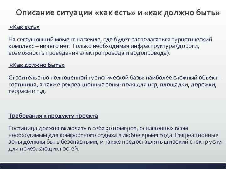 Описание ситуации «как есть» и «как должно быть» «Как есть» На сегодняшний момент на