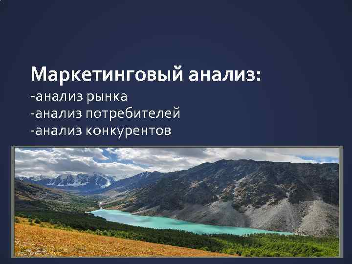 Маркетинговый анализ: -анализ рынка -анализ потребителей -анализ конкурентов 