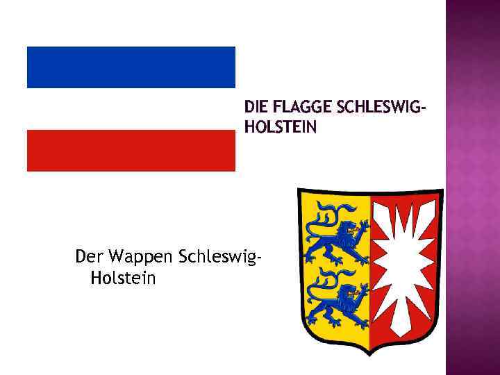 DIE FLAGGE SCHLESWIGHOLSTEIN Der Wappen Schleswig. Holstein 
