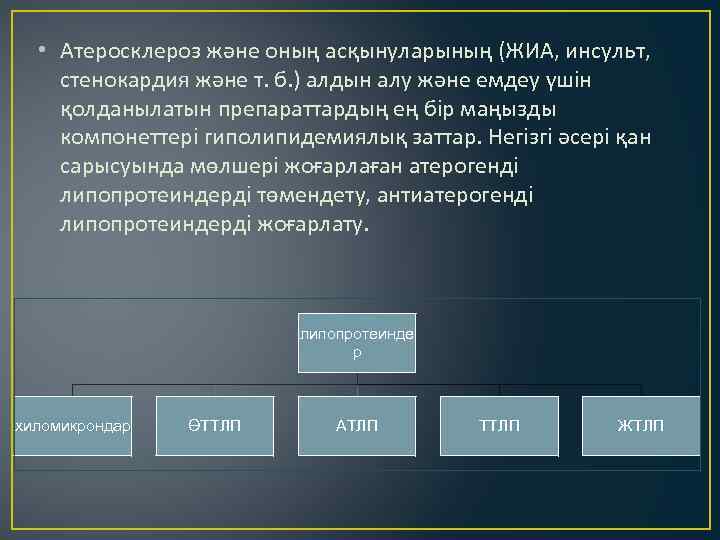  • Атеросклероз және оның асқынуларының (ЖИА, инсульт, стенокардия және т. б. ) алдын