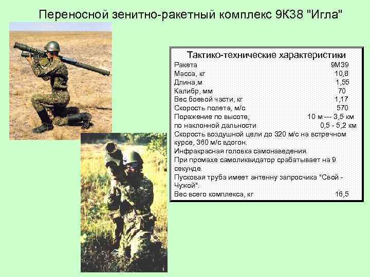 Переносной зенитно-ракетный комплекс 9 К 38 "Игла" Тактико-технические характеристики Ракета 9 М 39 Масса,