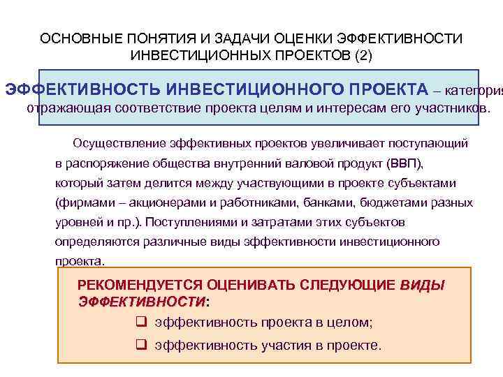 Определение и виды эффективности инвестиционного проекта