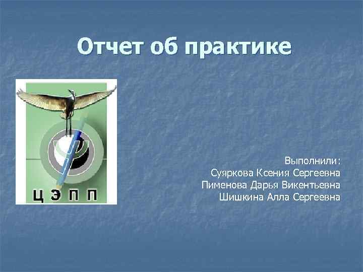 Отчет об практике Выполнили: Суяркова Ксения Сергеевна Пименова Дарья Викентьевна Шишкина Алла Сергеевна 