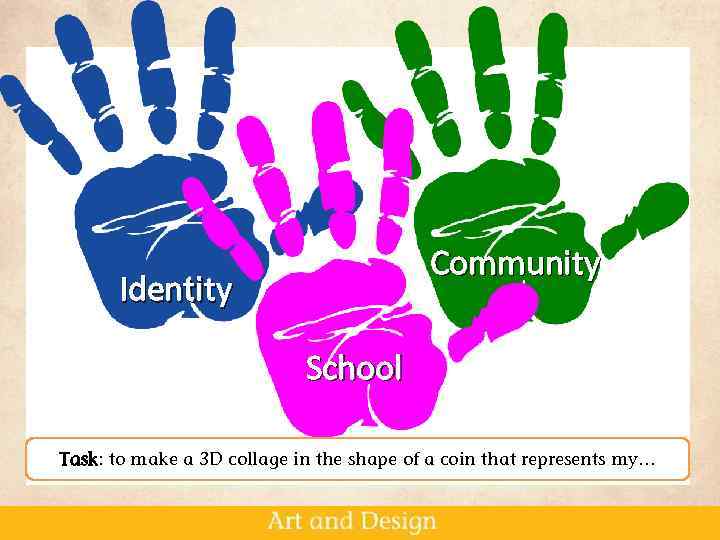 Community Identity School Task: to make a 3 D collage in the shape of