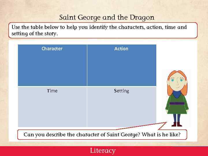 Saint George and the Dragon Use the table below to help you identify the