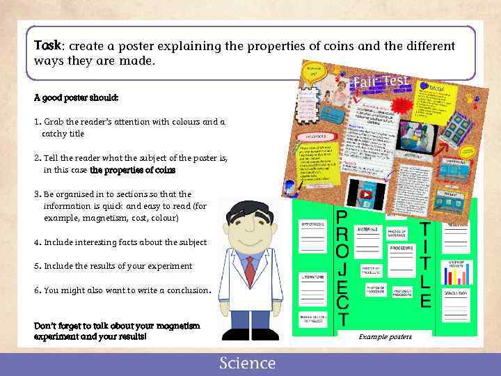 Task: create a poster explaining the properties of coins and the different ways they