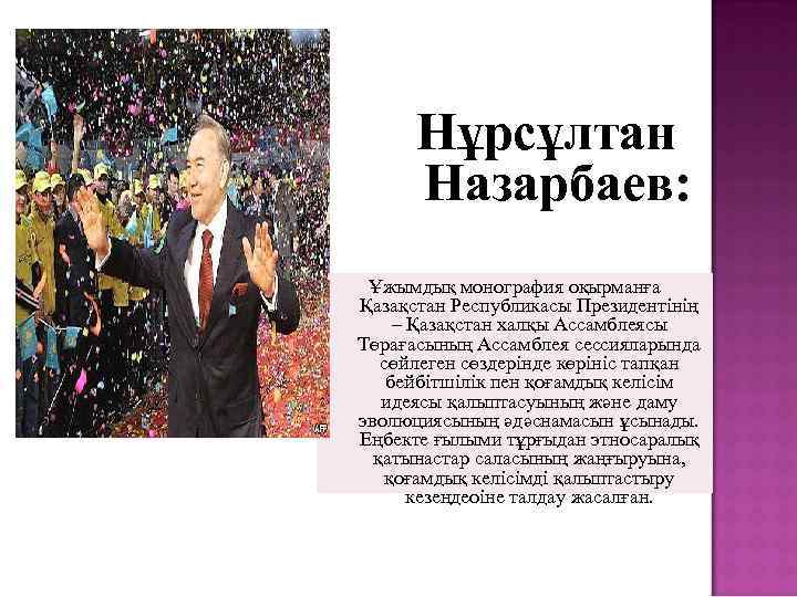 Нұрсұлтан Назарбаев: Ұжымдық монография оқырманға Қазақстан Республикасы Президентінің – Қазақстан халқы Ассамблеясы Төрағасының Ассамблея
