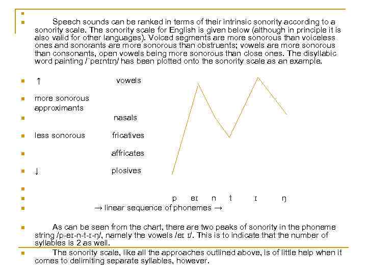n n Speech sounds can be ranked in terms of their intrinsic sonority according