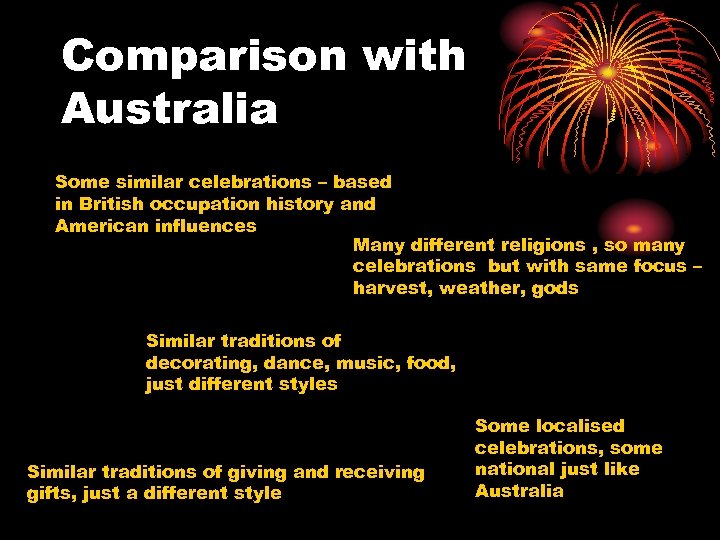 Comparison with Australia Some similar celebrations – based in British occupation history and American