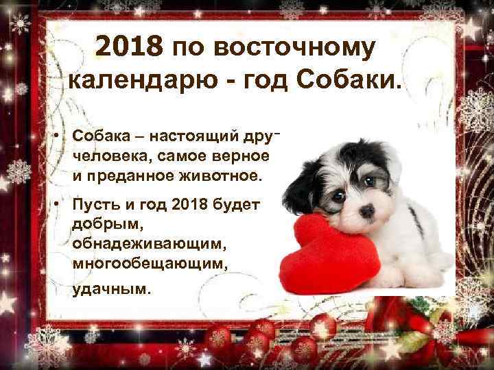 2018 по восточному календарю - год Собаки. • Собака – настоящий друг человека, самое