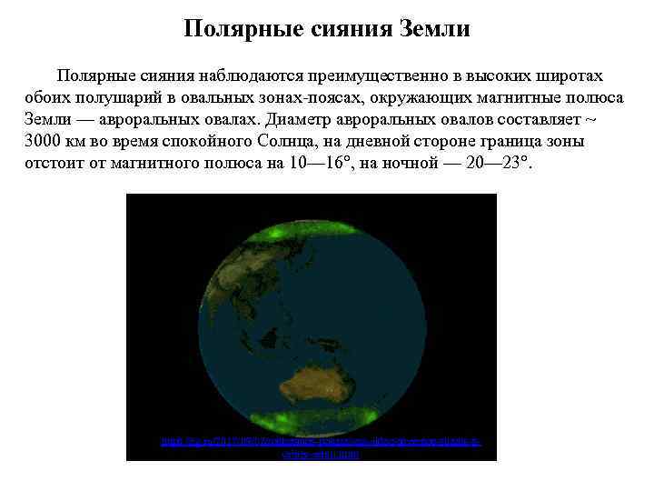 Полярные сияния Земли Полярные сияния наблюдаются преимущественно в высоких широтах обоих полушарий в овальных