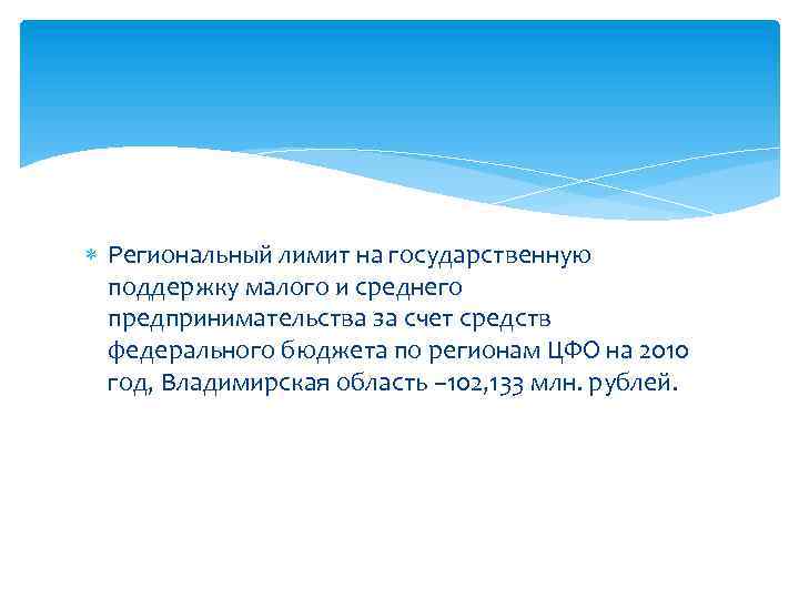  Региональный лимит на государственную поддержку малого и среднего предпринимательства за счет средств федерального