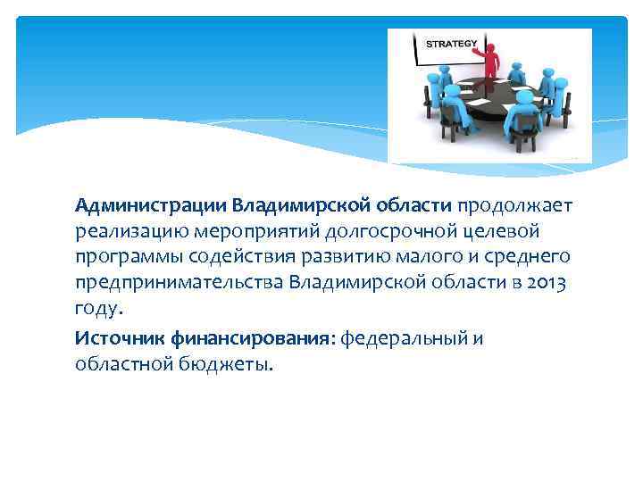 Администрации Владимирской области продолжает реализацию мероприятий долгосрочной целевой программы содействия развитию малого и среднего