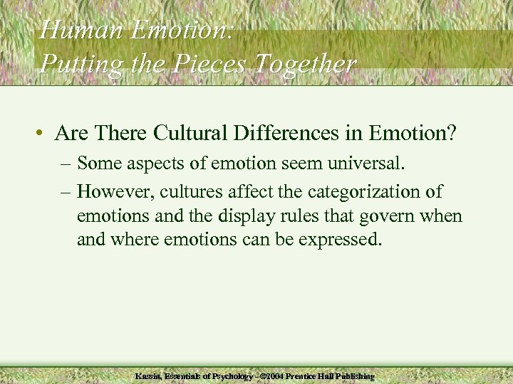 Human Emotion: Putting the Pieces Together • Are There Cultural Differences in Emotion? –