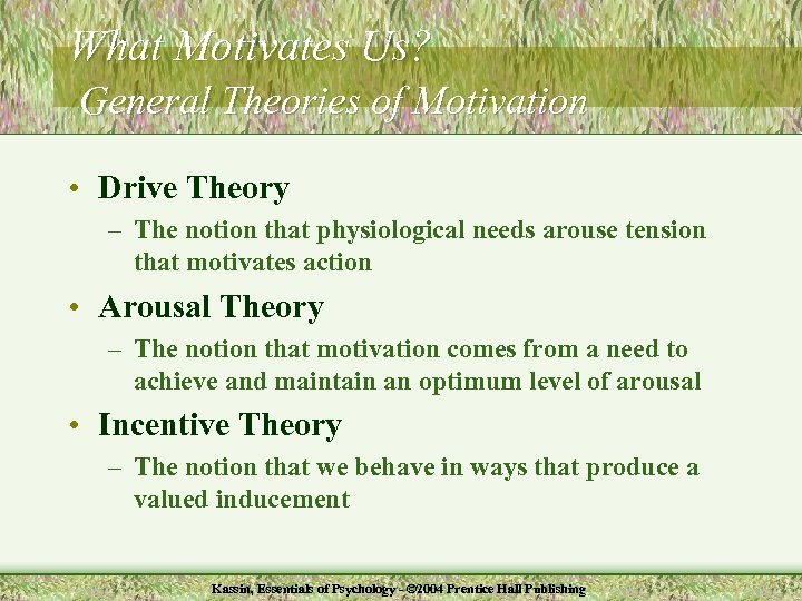 What Motivates Us? General Theories of Motivation • Drive Theory – The notion that