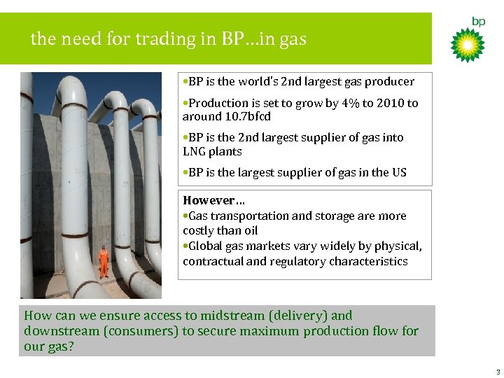 the need for trading in BP…in gas • BP is the world’s 2 nd