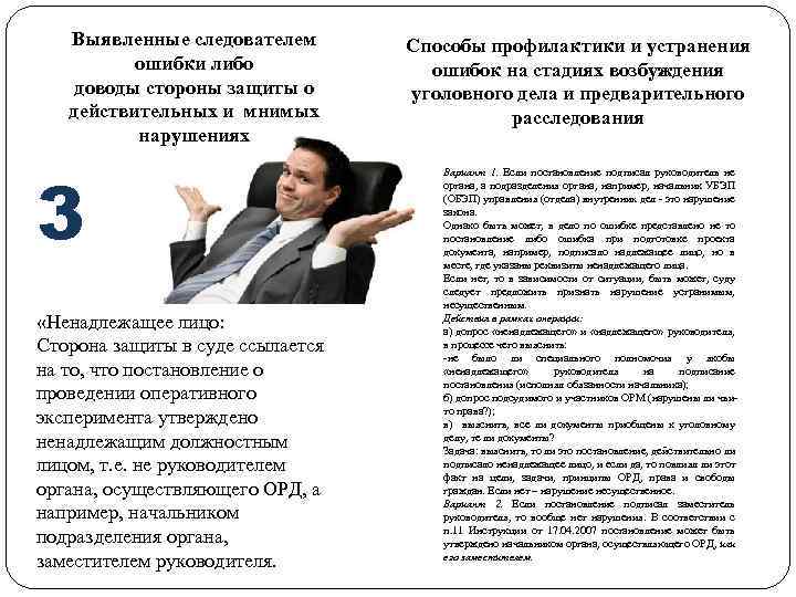 Выявленные следователем ошибки либо доводы стороны защиты о действительных и мнимых нарушениях 3 «Ненадлежащее