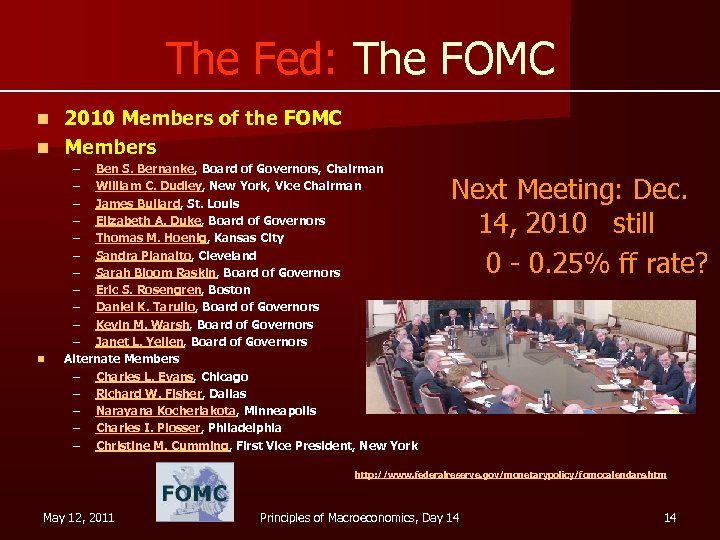 The Fed: The FOMC 2010 Members of the FOMC n Members n n –