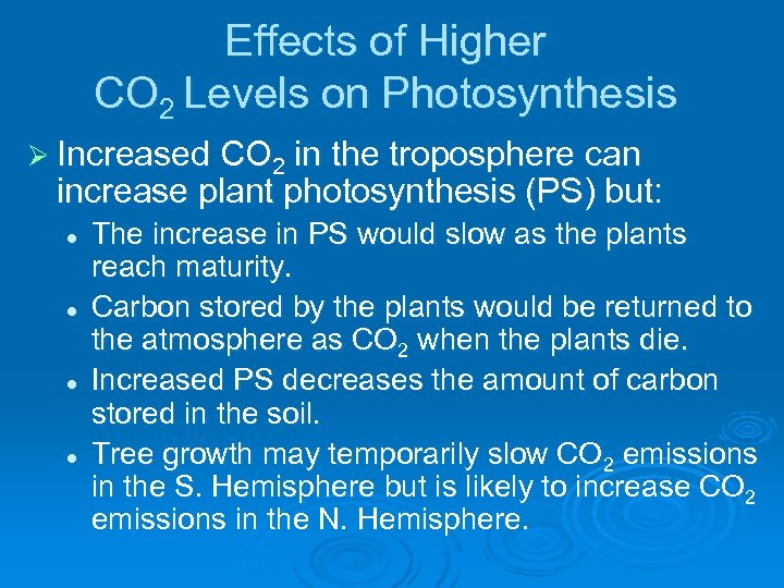 Effects of Higher CO 2 Levels on Photosynthesis Ø Increased CO 2 in the