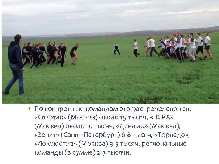  По конкретным командам это распределено так: «Спартак» (Москва) около 15 тысяч, «ЦСКА» (Москва)