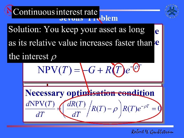 Jevons’ Problem To choose the optimal time for the asset to mature, which is