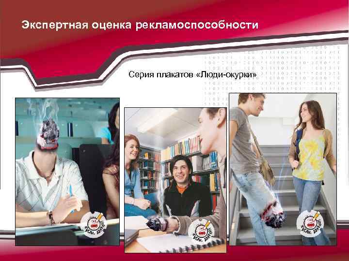 Экспертная оценка рекламоспособности Серия плакатов «Люди-окурки» 