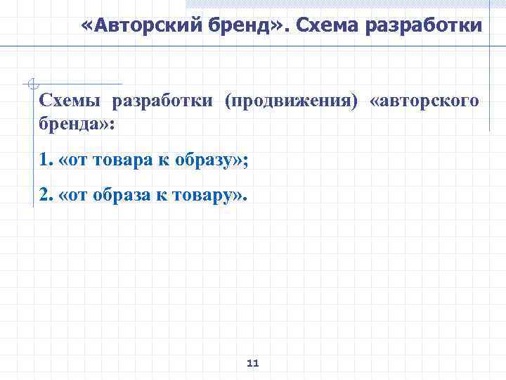  «Авторский бренд» . Схема разработки Схемы разработки (продвижения) «авторского бренда» : 1. «от