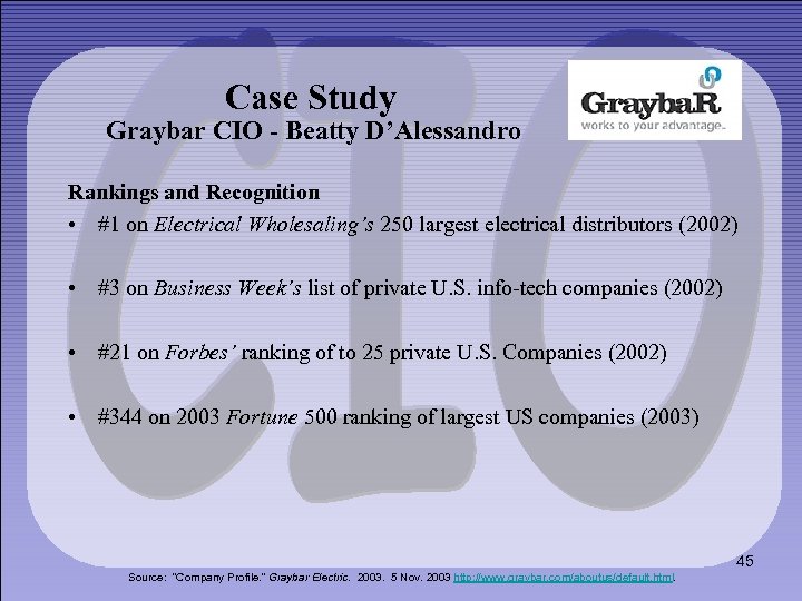 Case Study Graybar CIO - Beatty D’Alessandro Rankings and Recognition • #1 on Electrical
