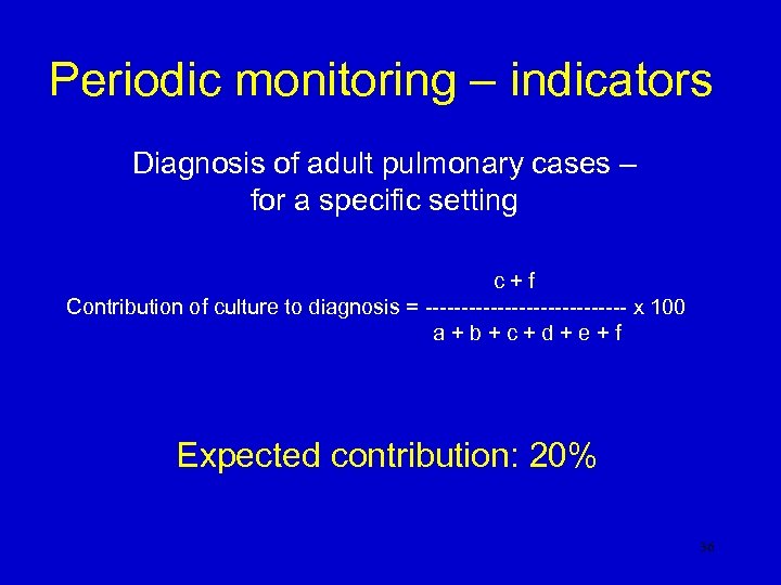 Periodic monitoring – indicators Diagnosis of adult pulmonary cases – for a specific setting