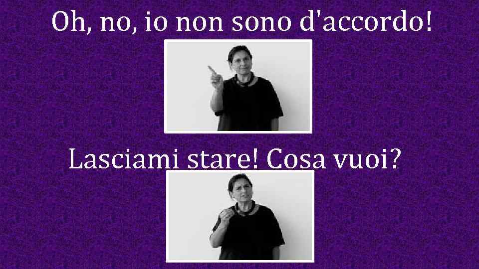 Oh, no, io non sono d'accordo! Lasciami stare! Cosa vuoi? 