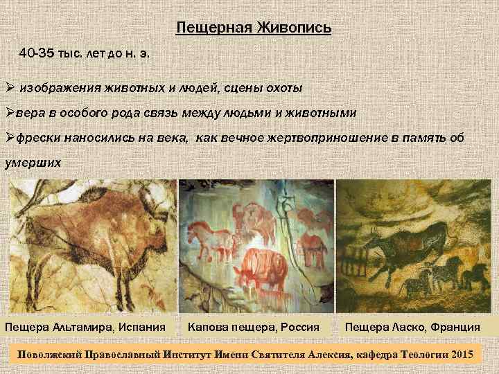 Пещерная Живопись 40 -35 тыс. лет до н. э. Ø изображения животных и людей,