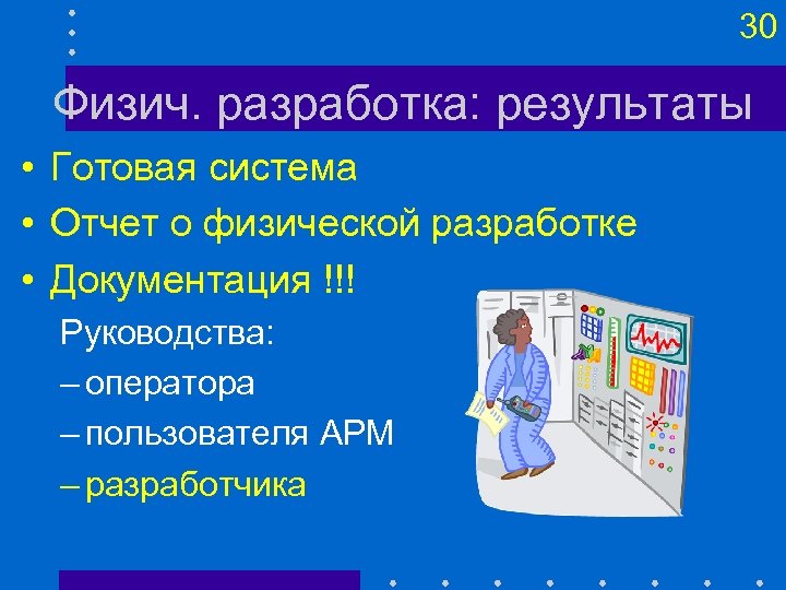 30 Физич. разработка: результаты • Готовая система • Отчет о физической разработке • Документация