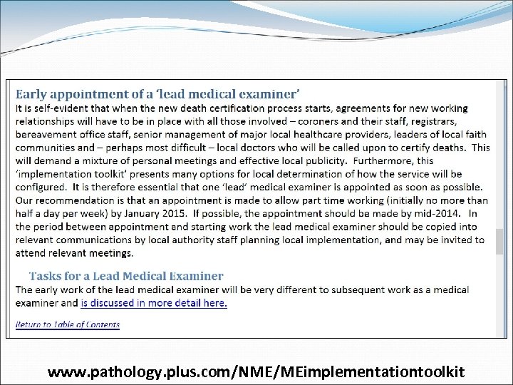 www. pathology. plus. com/NME/MEimplementationtoolkit 