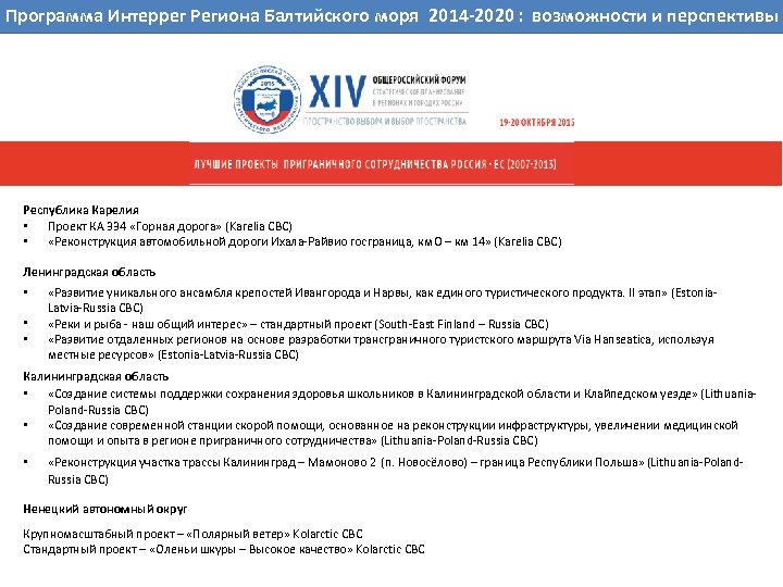 ВОЗМОЖНОСТИ Интеррег Региона Балтийского ПРОГРАММНОМ ПЕРИОДЕ 2014 -2020 гг. Программа СОТРУДНИЧЕСТВА РЕГИОНОВ СЕВЕРО-ЗАПАДА РФ