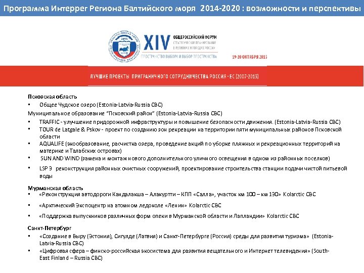 ВОЗМОЖНОСТИ Интеррег Региона Балтийского моря 2014 -2020 : возможности и перспективы Программа. СОТРУДНИЧЕСТВА РЕГИОНОВ