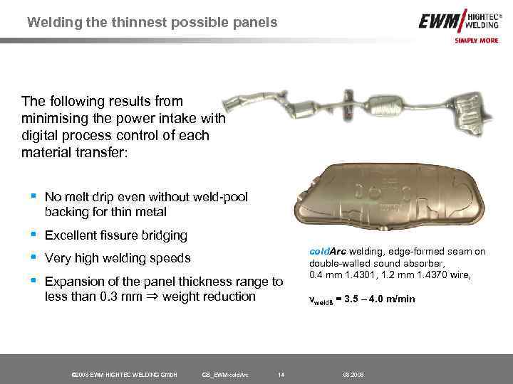 Welding the thinnest possible panels The following results from minimising the power intake with